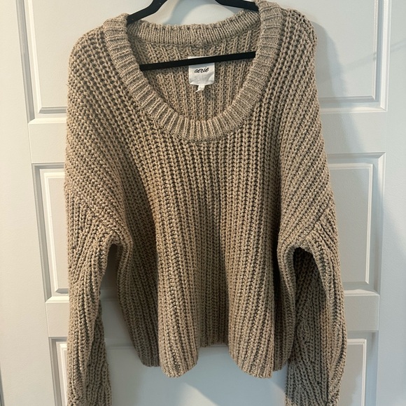 Aerie Wide Rib Crew Sweater. Oatmeal colour. Size medium. - Picture 1 of 5